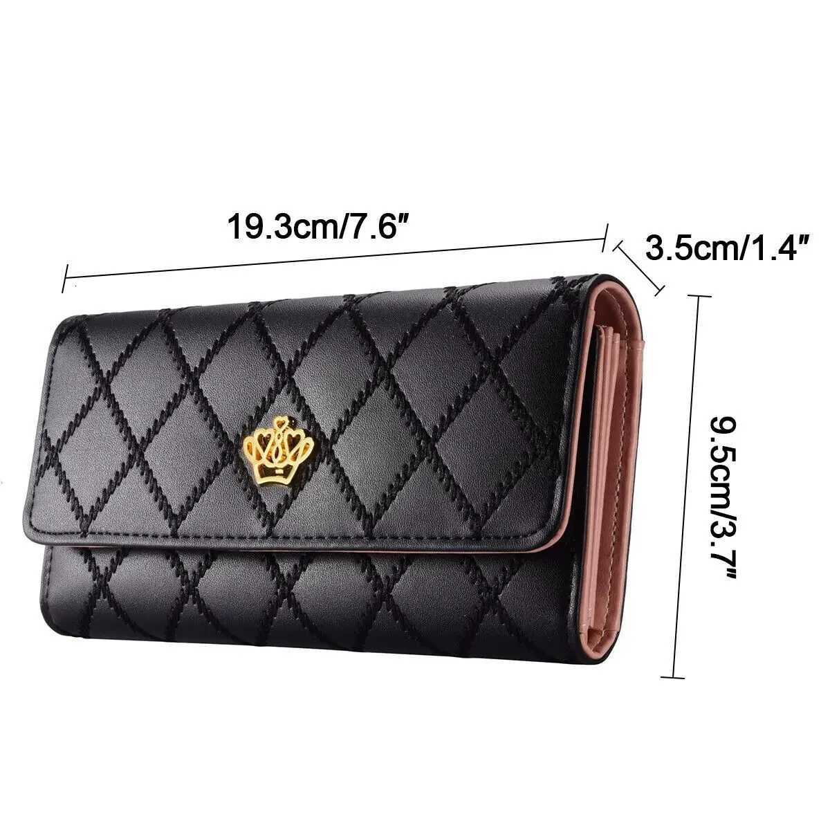 Women PU Leather Long Wallet Diamond Pattern Purse Large Capacity Card Holder Crown Buckle Ladies Phone Bag Girls GiftsW251120