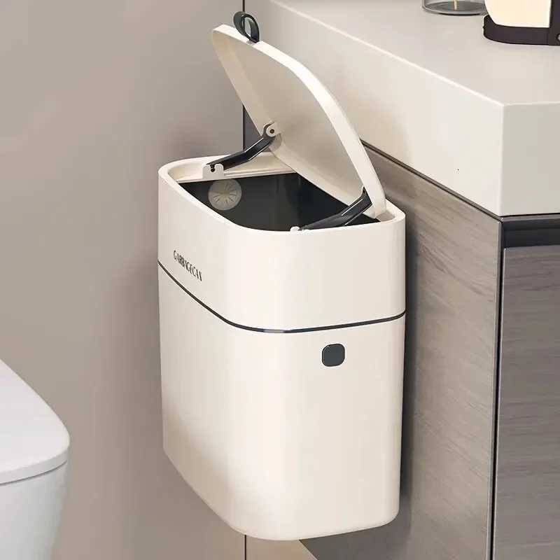 Stylish Hanging Trash Can for Household Toilets - Large Capacity Square Design Convenient Clamshell Lid C251120