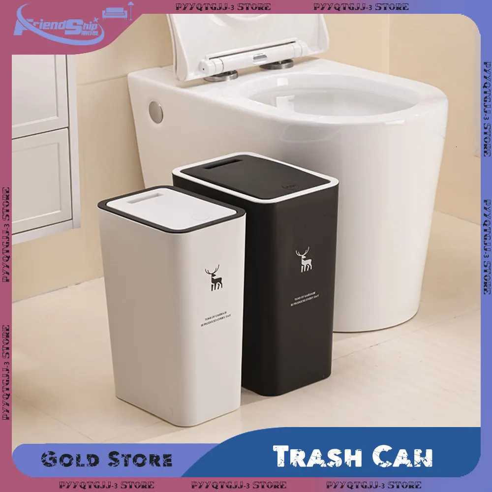 Press-type Nordic Toilet Trash Can 10L 15L Household with Lid Kitchen ification Bathroom Living Room Rectangular Trash Can C2511201