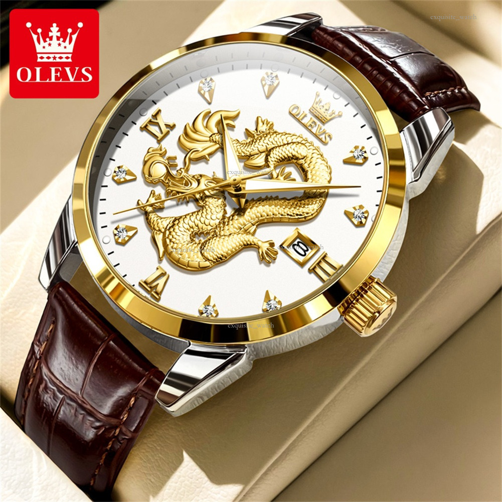 OLEVS Designer Men's Outdoor Golden Dragon Watches Steel Band Watches Luminous Waterproof Quartz Watches Luxury Watches Free Delivery And Wholesa