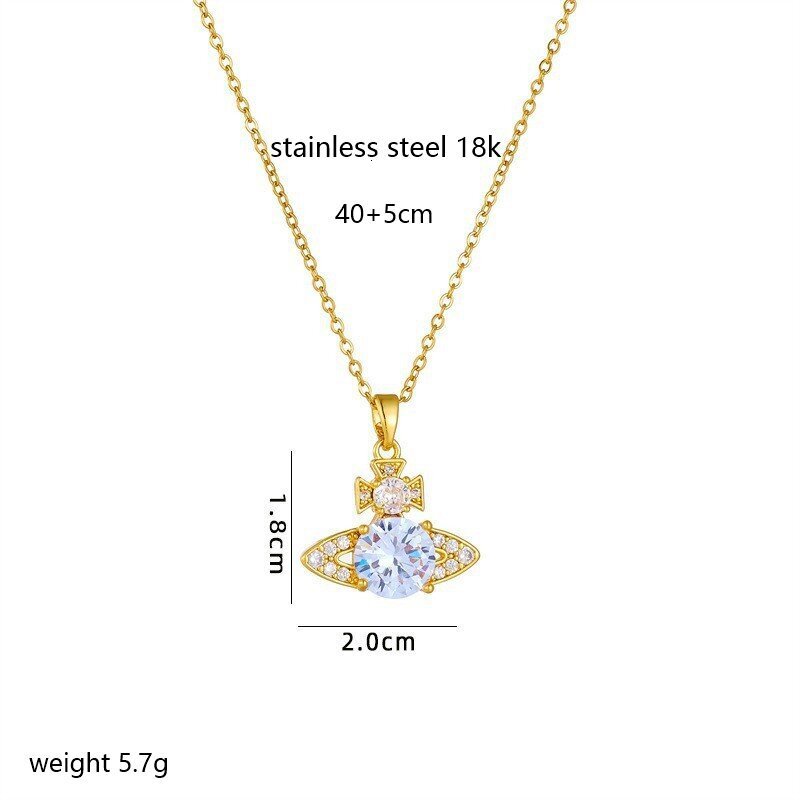 Luxury Brand Designer Jewelry European And American Hot Sale Empress Super Shiny Sweet Saturn Titanium Steel Necklace For Women Niche Light Luxury Swe