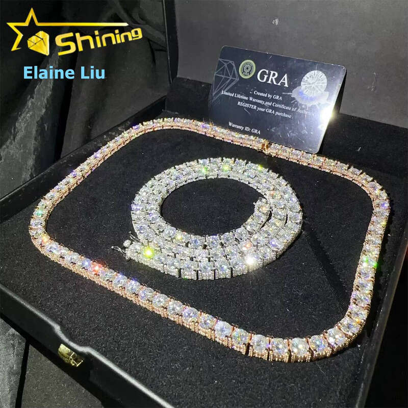Hip-Hop Jewelry Vvs Silicon Stone Iced Out 6.5mm Bracelet Sier Tennis Chain Necklace