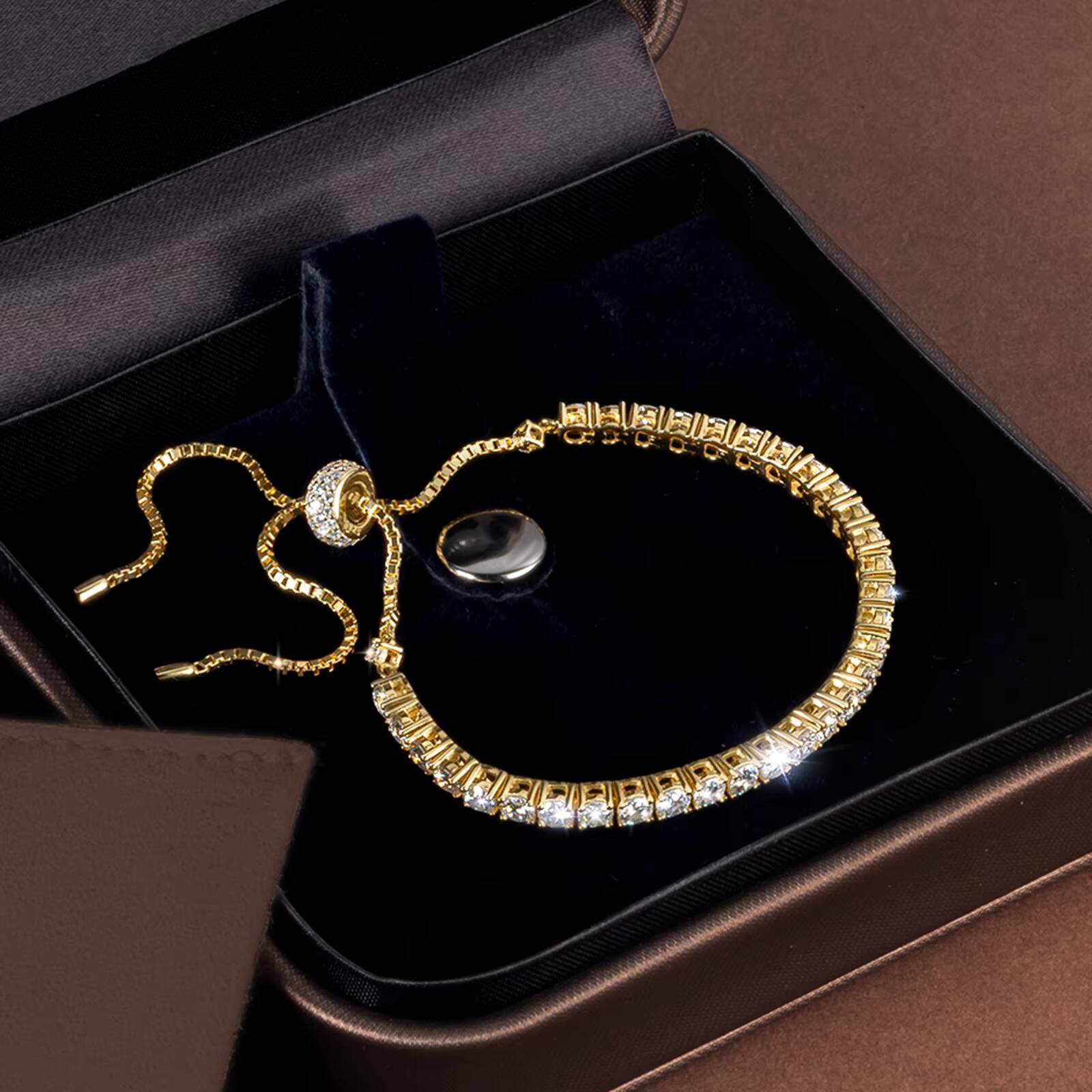 GRA Certified Moissanite Diamond Adjustable Chain 14K Gold Plated 925 Silver 2mm D Color VVS Round Cut Mossanite Bolo Bracelet