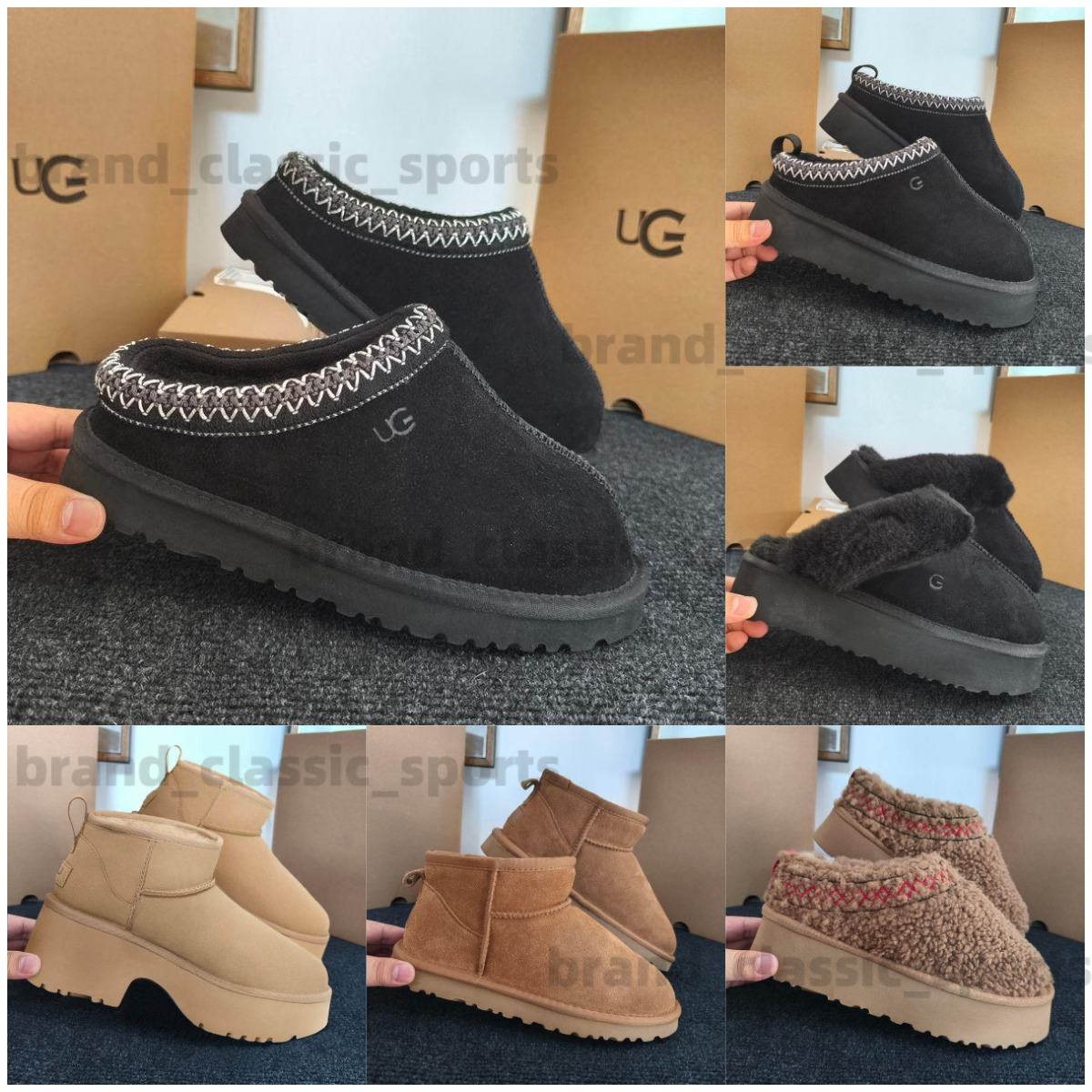 Free Shipping Tasman Slippers Tazz mustard seed Chestnut Sand Fur Slides Sheepskin Classic Ultra Mini Platform Boot Winter Womens Mens Suede Upper Wool Slip-on Shoe