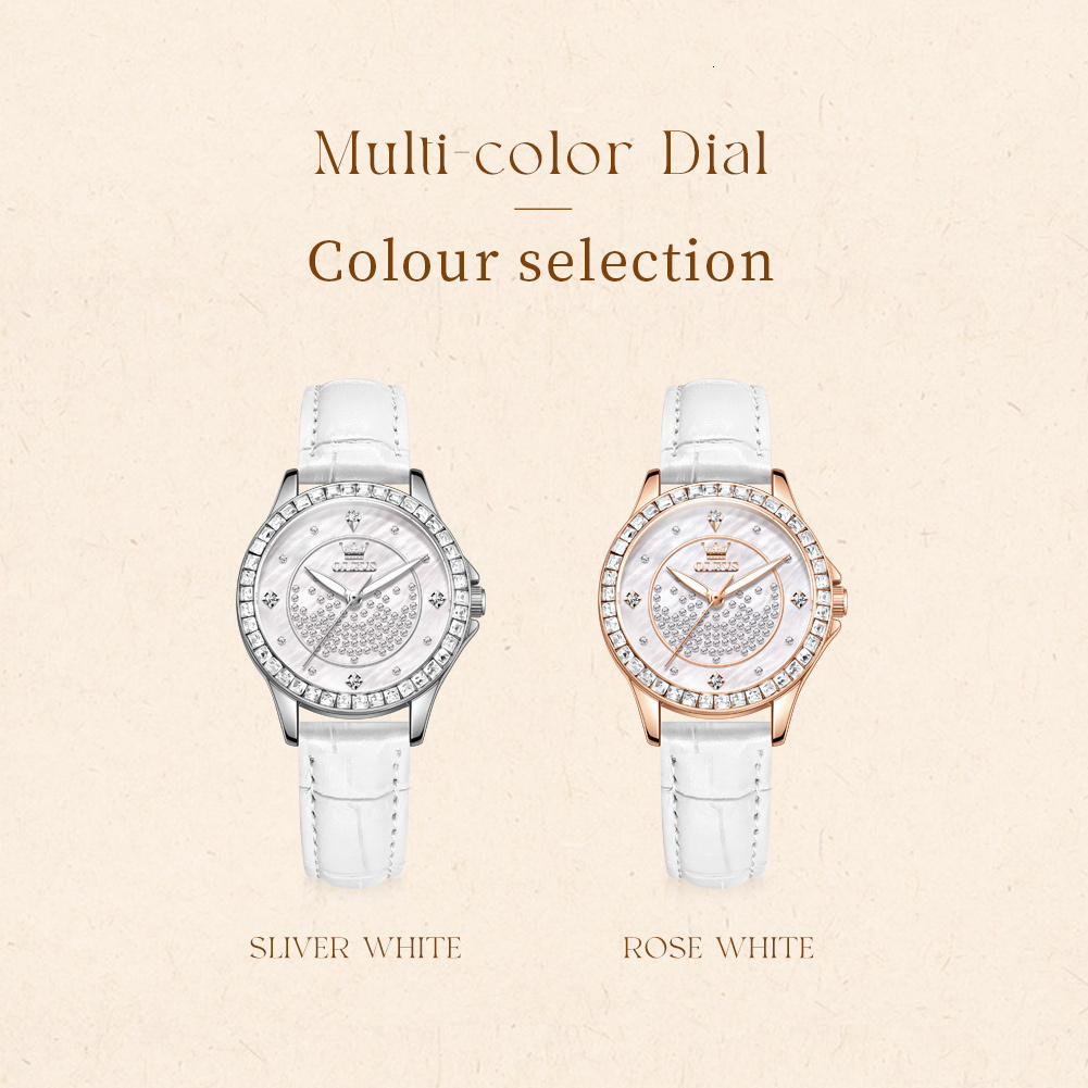 OLEVS Designer Women's Watches Starry Diamond Rings Leather Straps Luminous Waterproof Quartz Watches Luxury Women's Watches Free Delivery