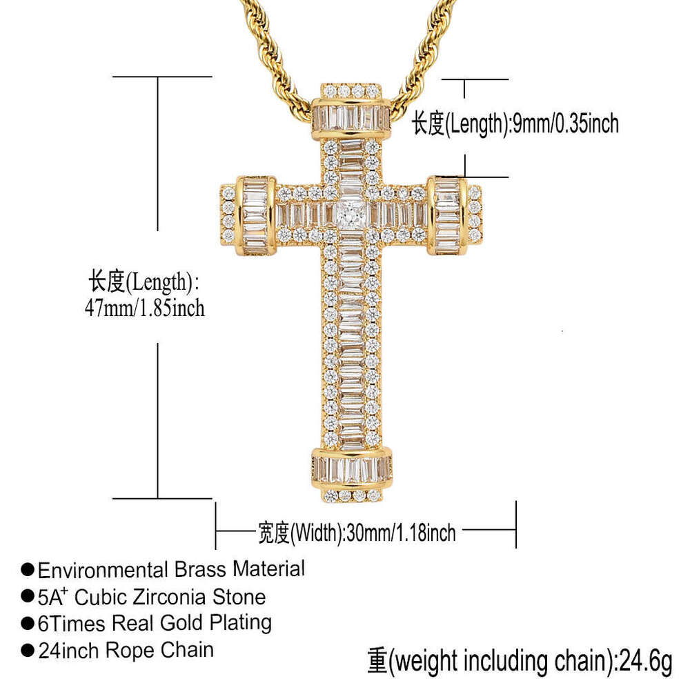 Luxury Designer Ha Cross Necklace Pendant Sterling Silver Gold Plated Micro Inset T Square Ice out VVS Moissanite Hip Hop Cross Pendant Free shipping