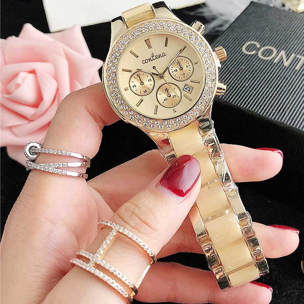 CONTENA Brand Womens Watch Luxury Crystal Gold White Quartz Wristwatch for Women Fashion Elegant Female Clock Relogio FemininoXJ251120