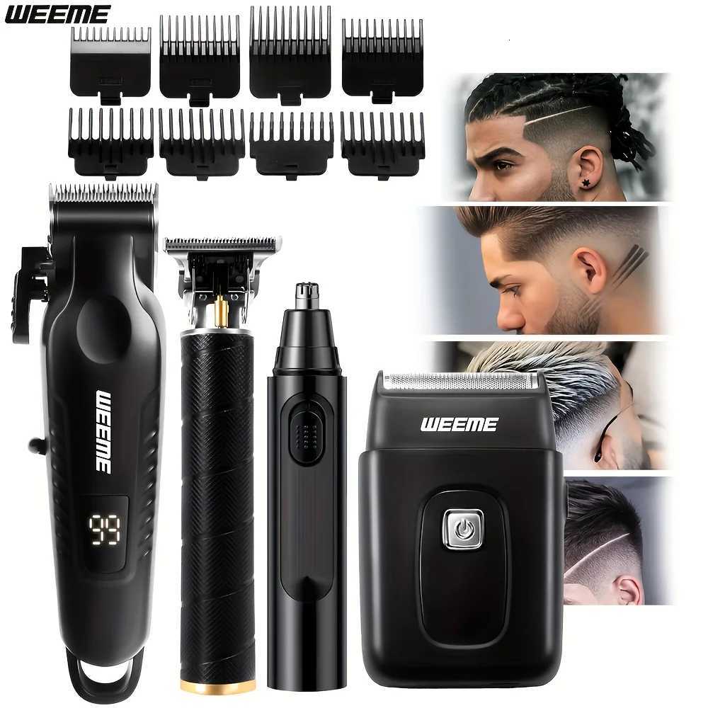 WEEME 4 in 1 Men Grooming Kit LCD Display USB Rechargeable Hair Clipper Beard Trimmer Nose Trimmer T-Blade Shaver Gift for DadT251120