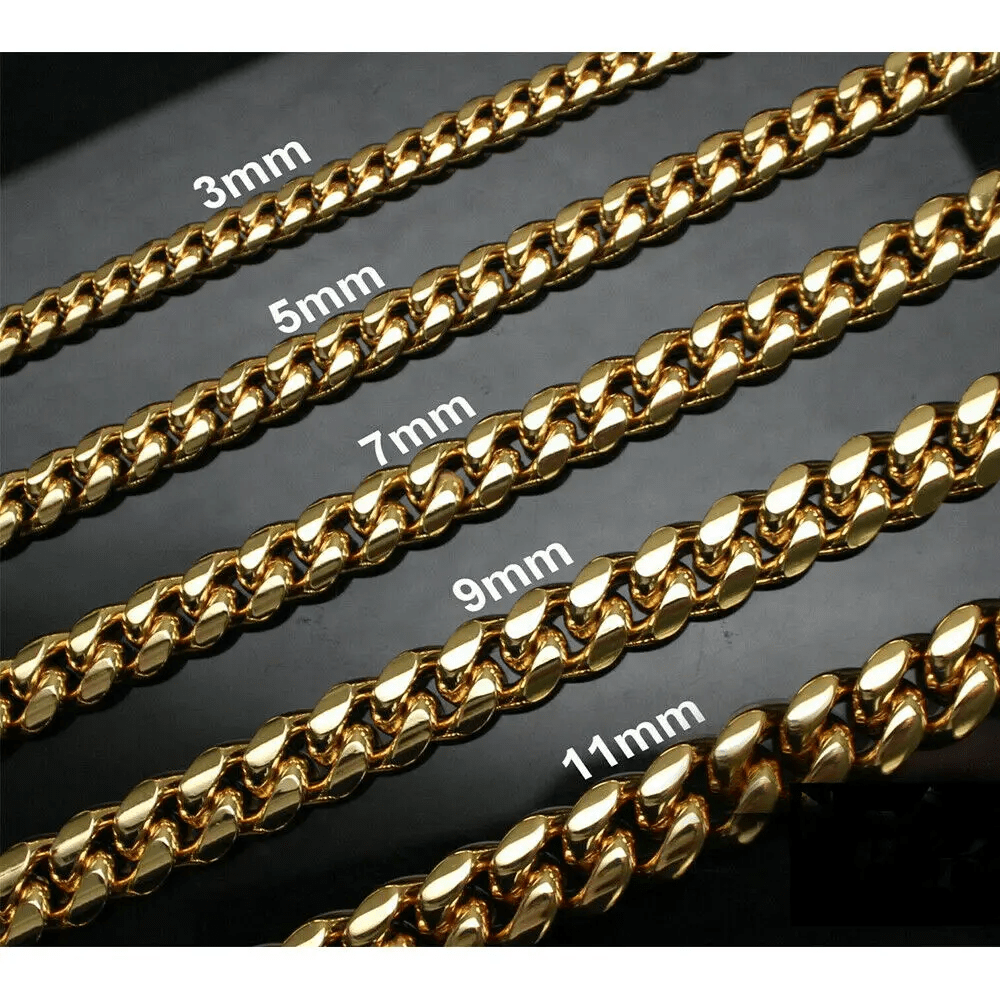 14k Gold Plated Stainless Steel Curb Cuban Chain Necklace for Men Women Punk 3-11mm 18-24inch Link Jewelry Gift