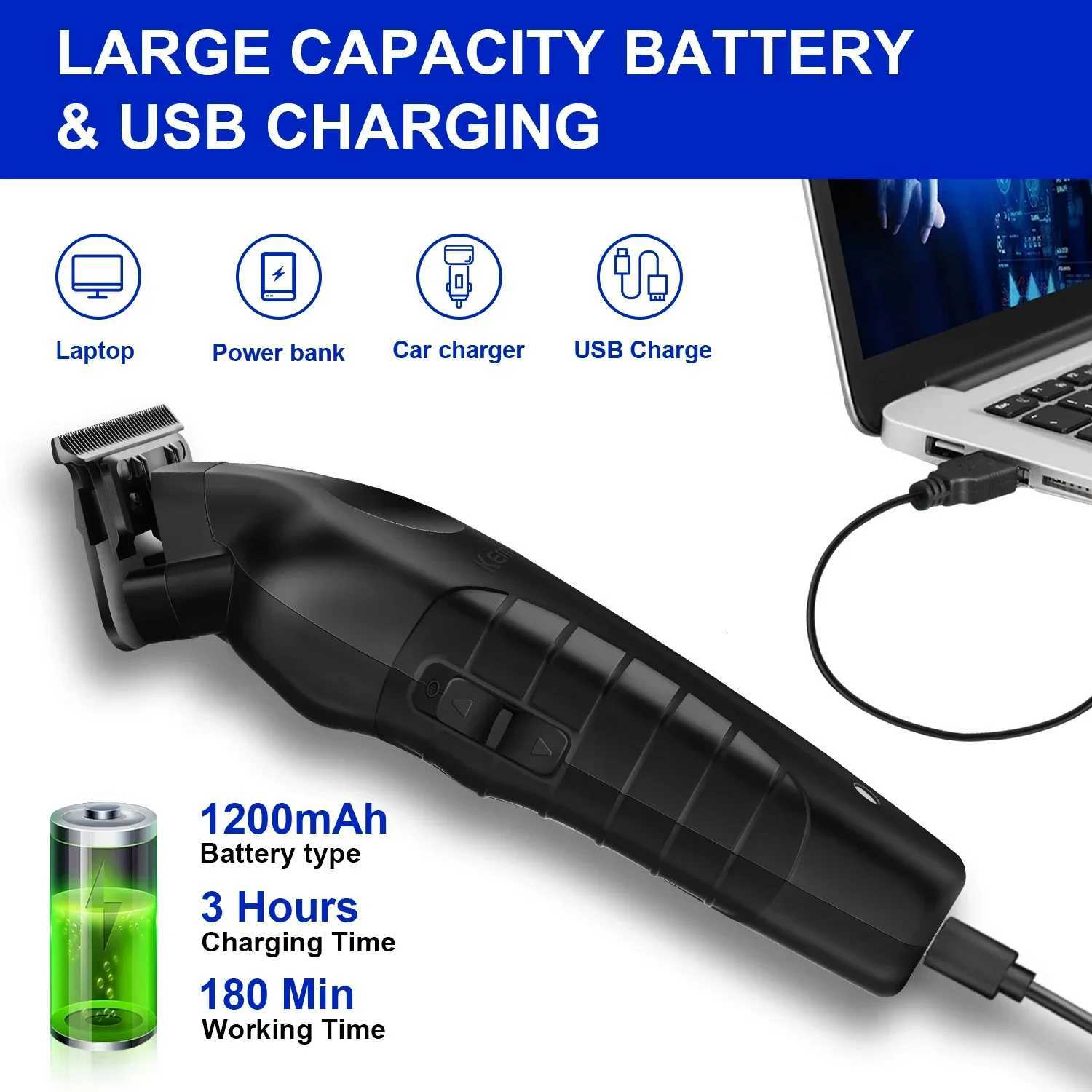 Kemei Hair Clipper Km-1071 Km-2299 Km-2024 UBS Rechargeable Cordless Beard Trimmer Powerful Electric Hair Clippers for MenT251120