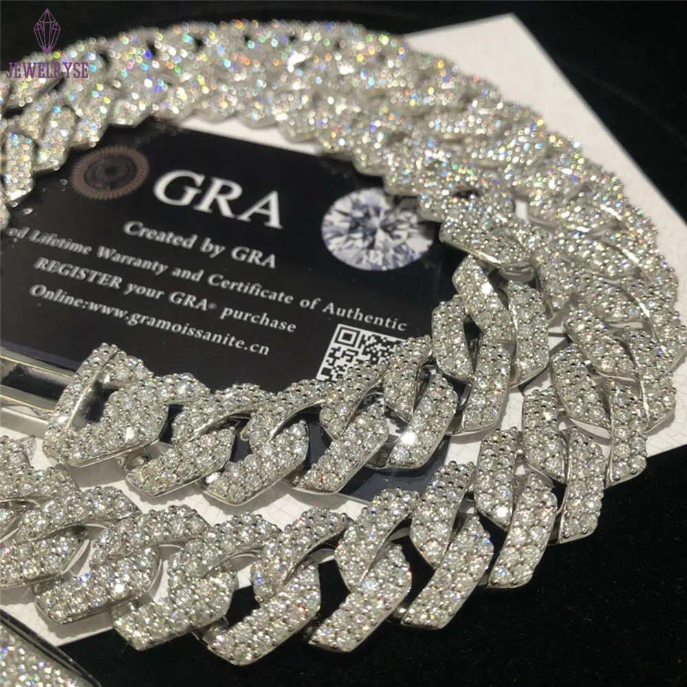 High Quality Iced Out Cuban necklace Pass Diamond Tester VVS Moissanite Hip Hop Jewelry Cuban Bracelet 15MM 925 Sterling Silver Cuban Links