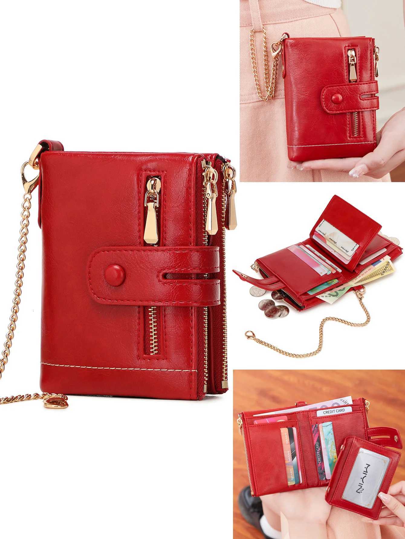 Simple Womens Small Wallet RFID Shielding Trifold Double Zipper Womens Card Holder Large Capacity Short Wristlet Wallet ClutchW251120