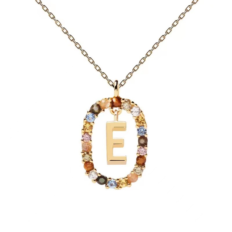 PD Colored Zircon 26-Letter Necklace moissanite chain designer necklace designer necklace for woman jewelry diamond chain luxury jewelry women gold me - view 6