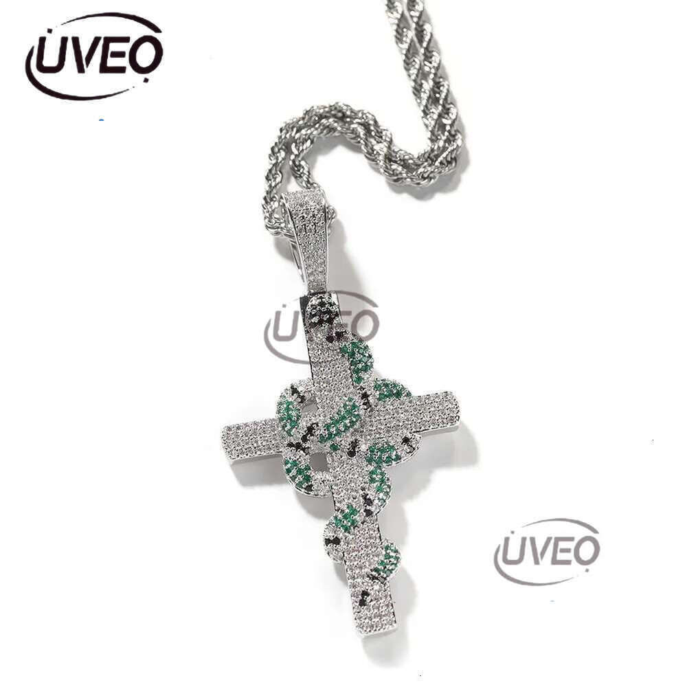 Luxury designer Ice Out VVS Moissanite Cross Necklace Retro Snake Pendant Hip Hop Necklace Jewelry for Stylish Men Free shipping