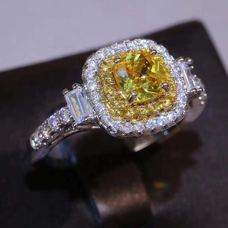 DHCollections Yellow Stone Cocktail Ring for Women Silver Tone Elegant Statement Band Jewellery for Parties Size 6-10