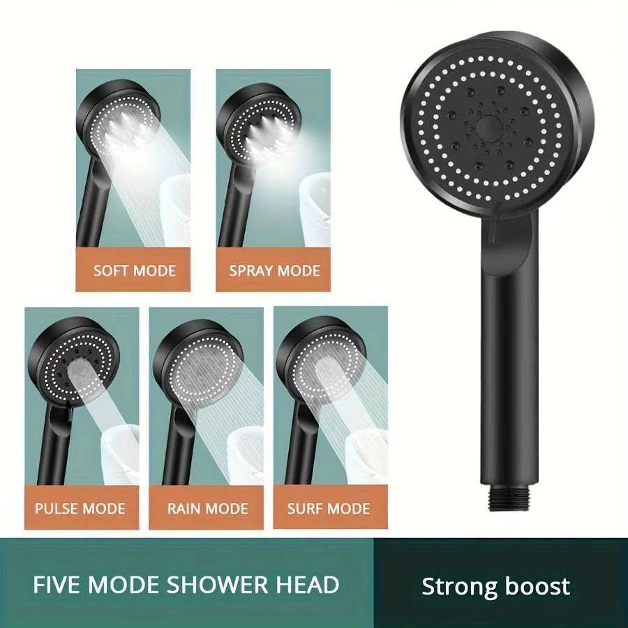 1PC 5-Mode High-Pressure Shower Head 5 Adjustable Speeds Spray Patterns Wall-Mounted Bathroom ABS Durable Adjustable FlowM251120