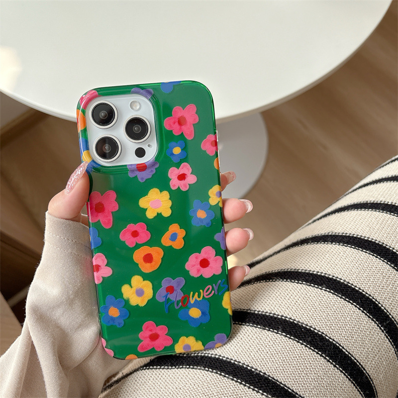 Summer Green Background Colorful Flowers Compatible with iPhone 16 iPhone 15 Pro Max/14/13 Phone Case New Style Personality