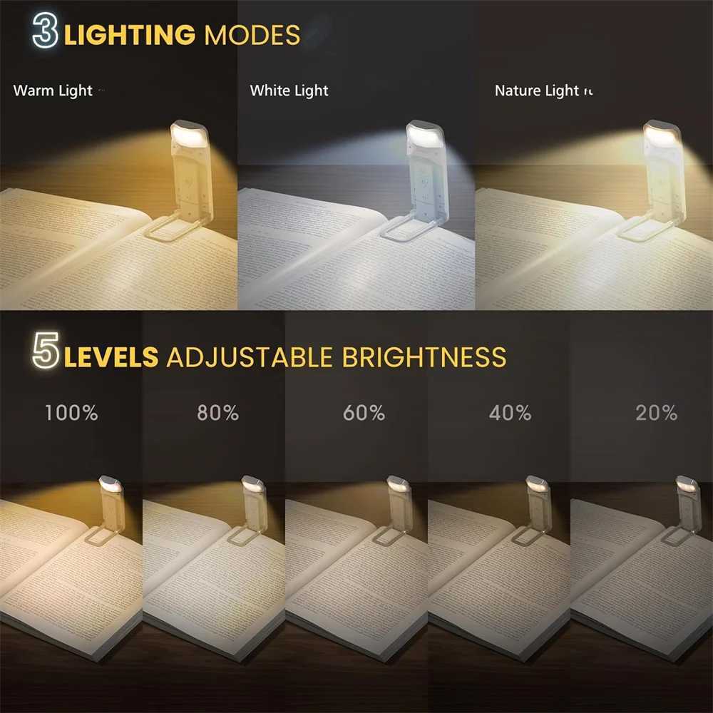 USB Rechargeable Book Light with Timer 3 Colors5 BrightnessClip-On LED Bookmark Reading lamp in Bed Eye Caring Night Reading M251120