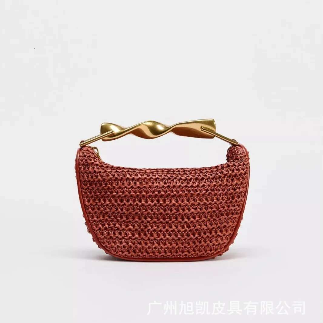 Summer Rattan Half-Moon Beach Shoulder Bags Women's Bucket Purse Woven Straw Handbags Casual Tote Crossbody Bag
