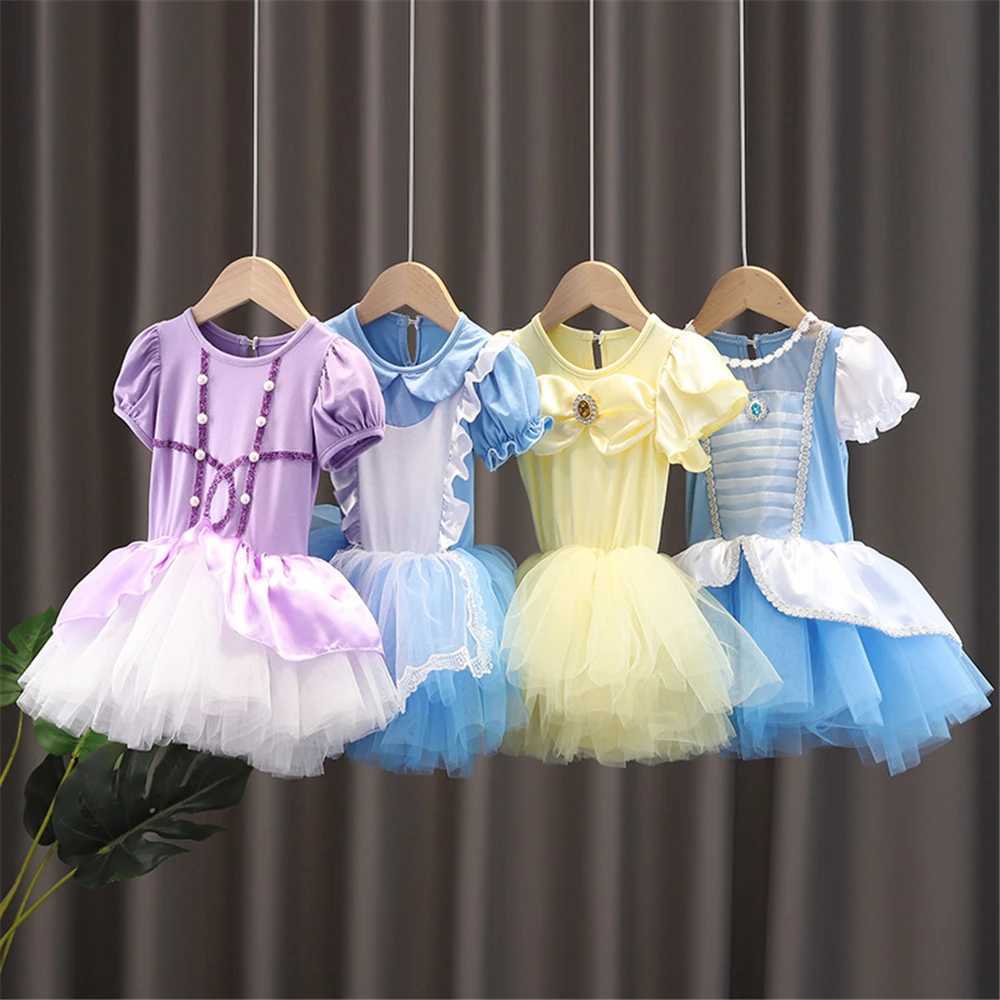 Disney Birthday Fancy Fairy Preschool Girl Princess Dress Up Baby Ballet Tutu Dress Long Haired Princess Alice Belle Elsa Childrens Dress Party DressX