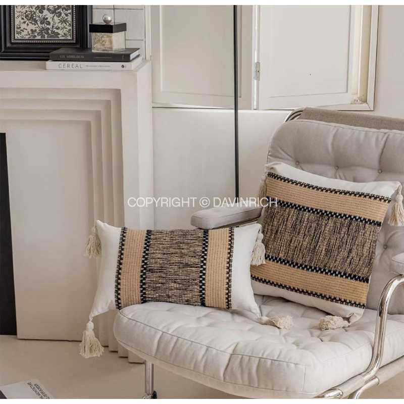 Pillow Case DAVINRICH Modern Simplicity Black Fluffy Throw Cover Luxury Boutique Art Deco Soft Fuzzy Cushion Case For Sofa Couch Bed C251120