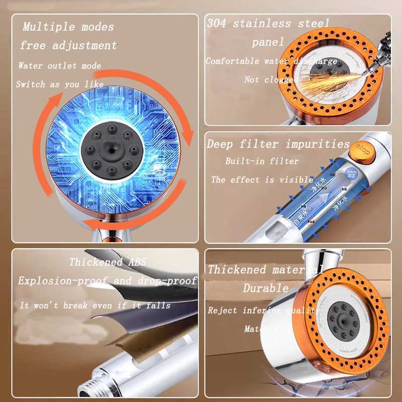 New 5 Modes Shower Head Massage Portable With Filter High Pressure Water Saving Showerhead Faucet Bathroom Accessories SetM251120
