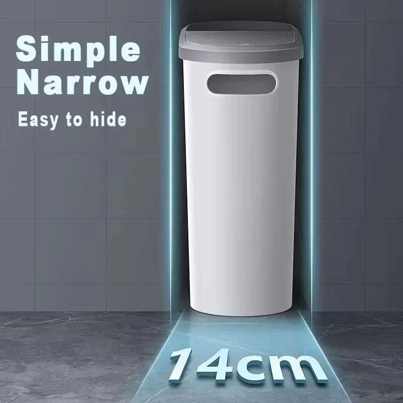 Kitchen Plastic Trash Can Space Saving Trash Can with Lid Silent Closed Bathroom Garbage Bin Creative Household Gap Garbage Bin C251120