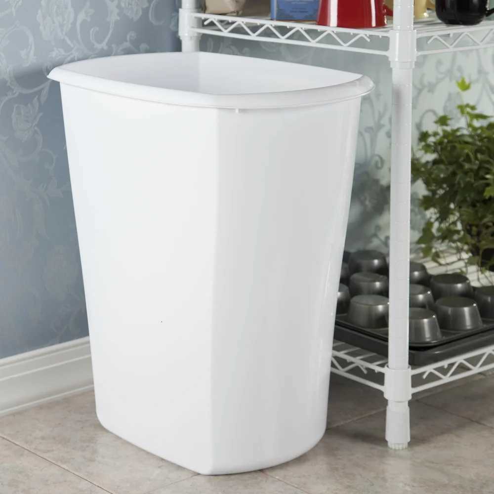 10 Gallon Rectangular Wastebasket Plastic Kitchen Open Top Trash Can Slim Profile Easy Clean Indoor Use with Comfortable Handle C251120