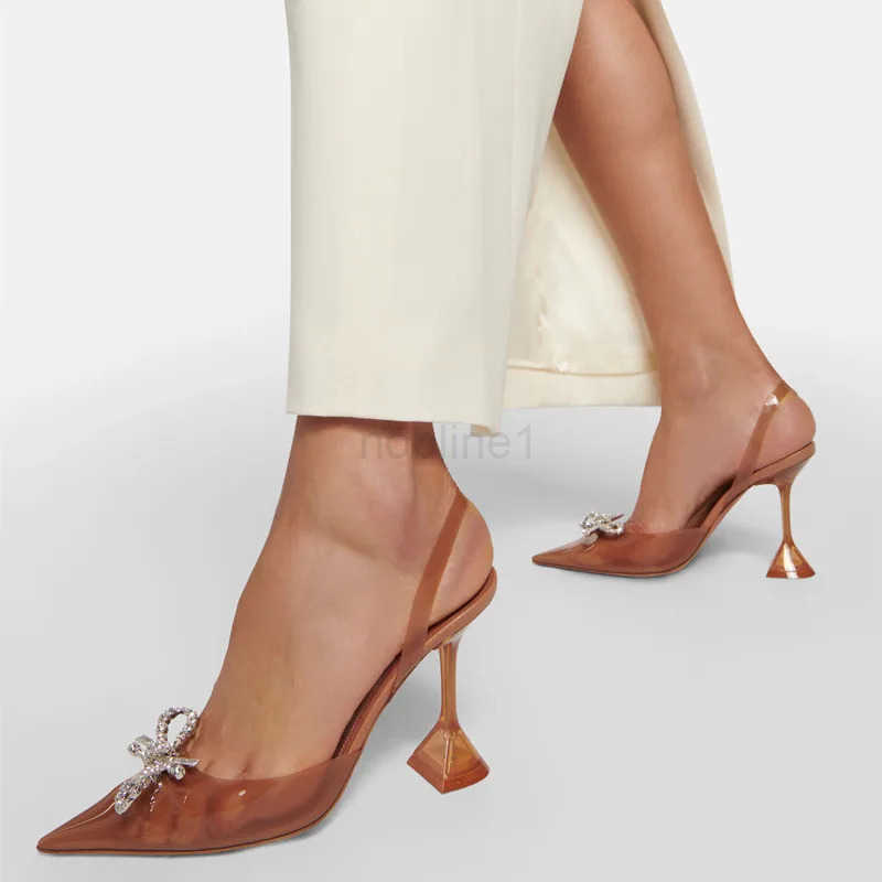 Fion transparent soft PVC temperature pump luxury rhinoceros bow tie suspender high spring and summer wedding party shoes Z250420