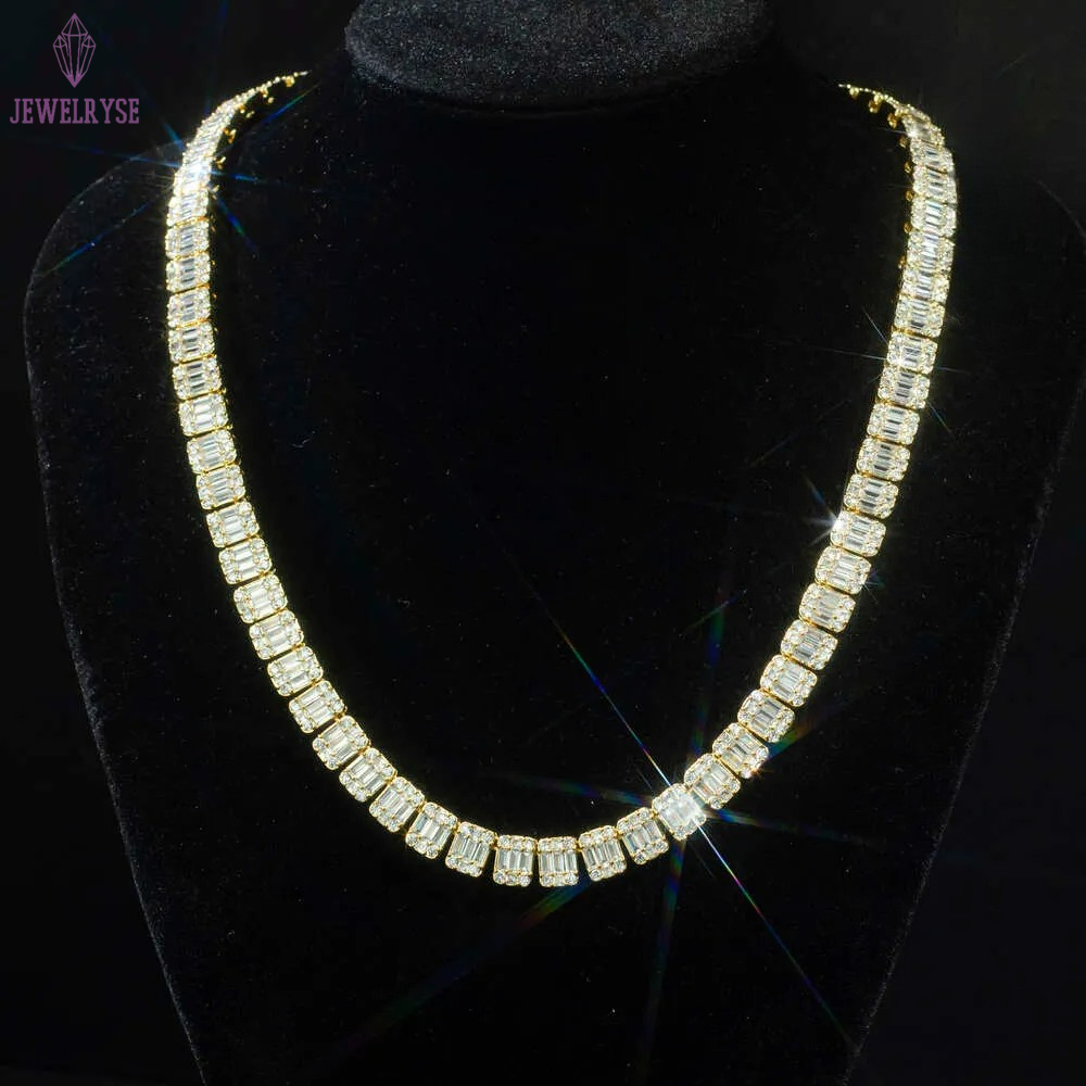 Factory OEM 10mm VVS Moissanite Baguette Diamond Cluster Tennis Chain Necklace Bracelet Iced Out Clustered Women Men Jewelry