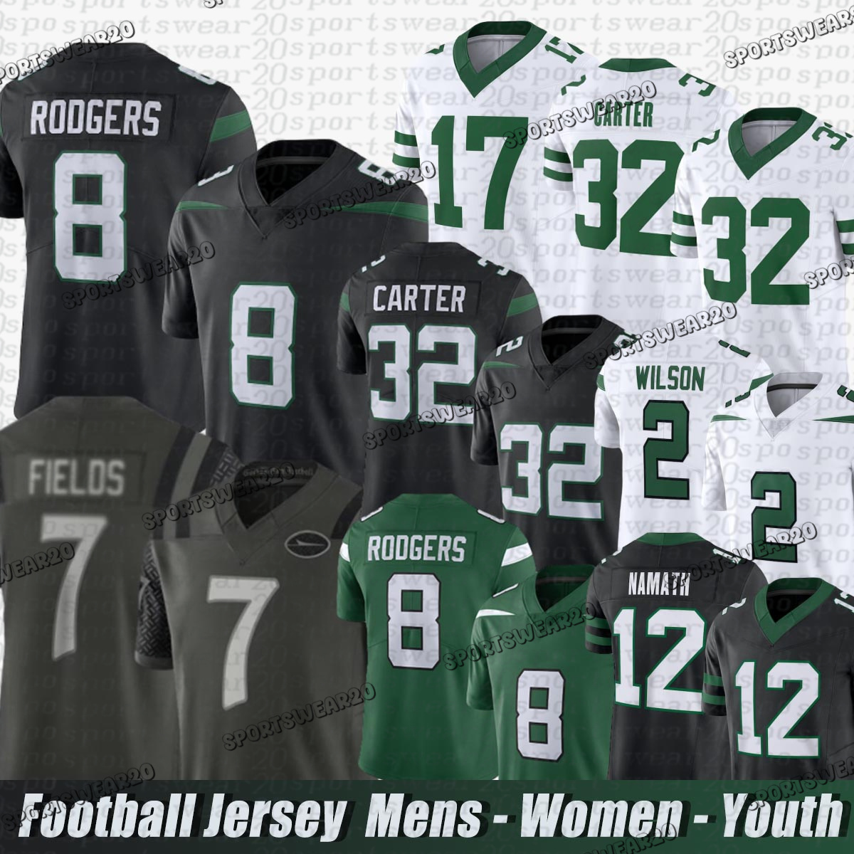#8 Aaron Rodgers NewYorkcity Jet jersey #7 Justin Fields #5 Garrett Wilson #1 Sauce Gardner #11 Jermaine Johnson #95 Quinnen Williams #20 Breece Hall Football Jerseys