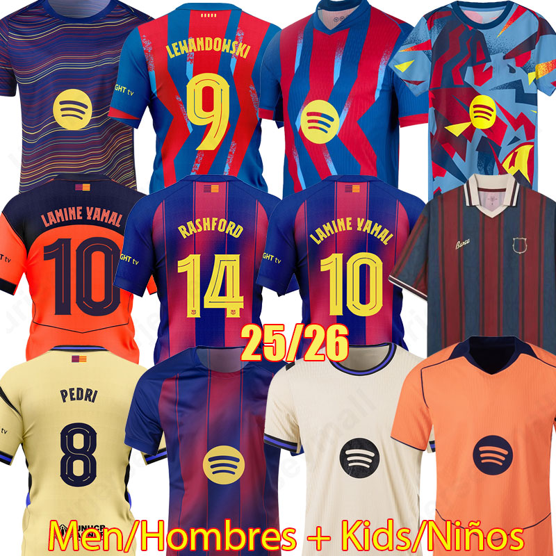 25 26 LAMINE YAMAL soccer jerseys 2025 2026 PEDRI LEWANDOWSKI RASHFORD GAVI FERRAN ROQUE OLMO Camisetas de football Shirt F. DE JONG CUBARSI football shirt kids