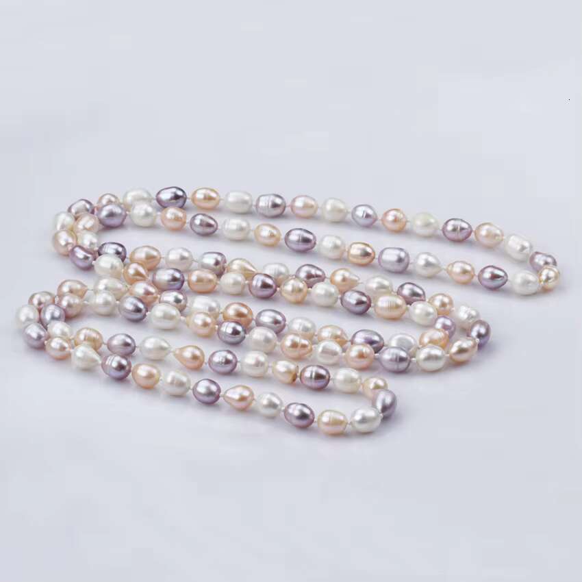7-8mm 60 Inch Long Multi Color Freshwater Cultured Real Fresh Water Natural Wholesale Rice Pearl Necklace