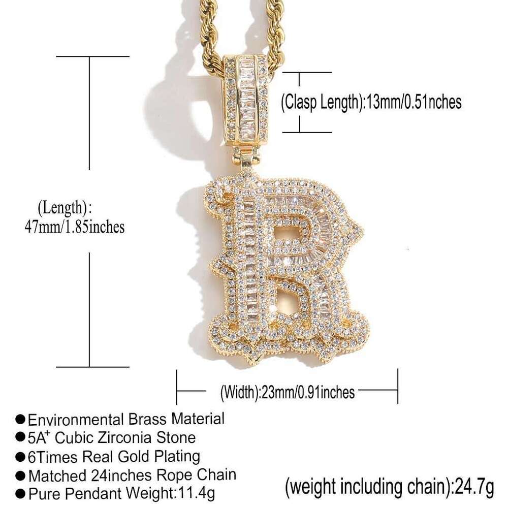 26 letter necklace pendant covered with thorns, rock candy, moire personality fashion, English letters, Hip hop ice out VVS Moismulberry stone Free de