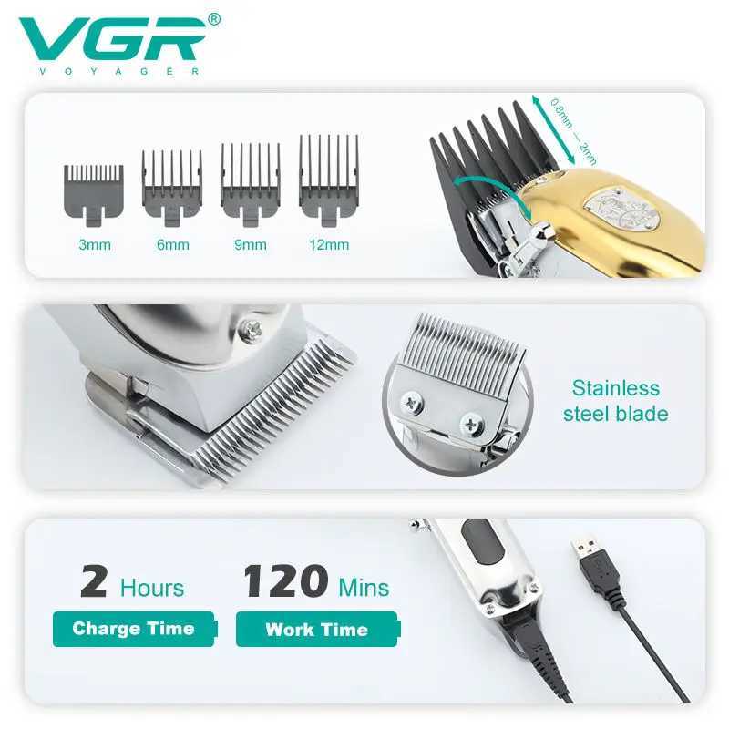 VGR 652 Hair Clipper Professional Hair Cutting Machine Adjustable Hair Trimmer Cordless Barber Digital Display Clipper for MenT251120