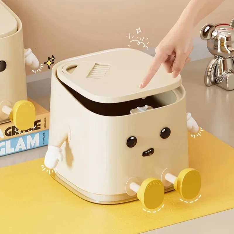 Desktop Mini Trash Can Press To Open The Cover Plastic Trash Can Household Living Room Bedroom Rubbish Storage Bucket C251120