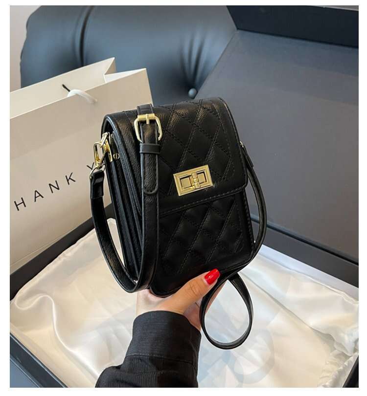Women's new fashionable checkered embroidery thread high-end commuting phone bag, zero wallet, single shoulder diagonal cross bag