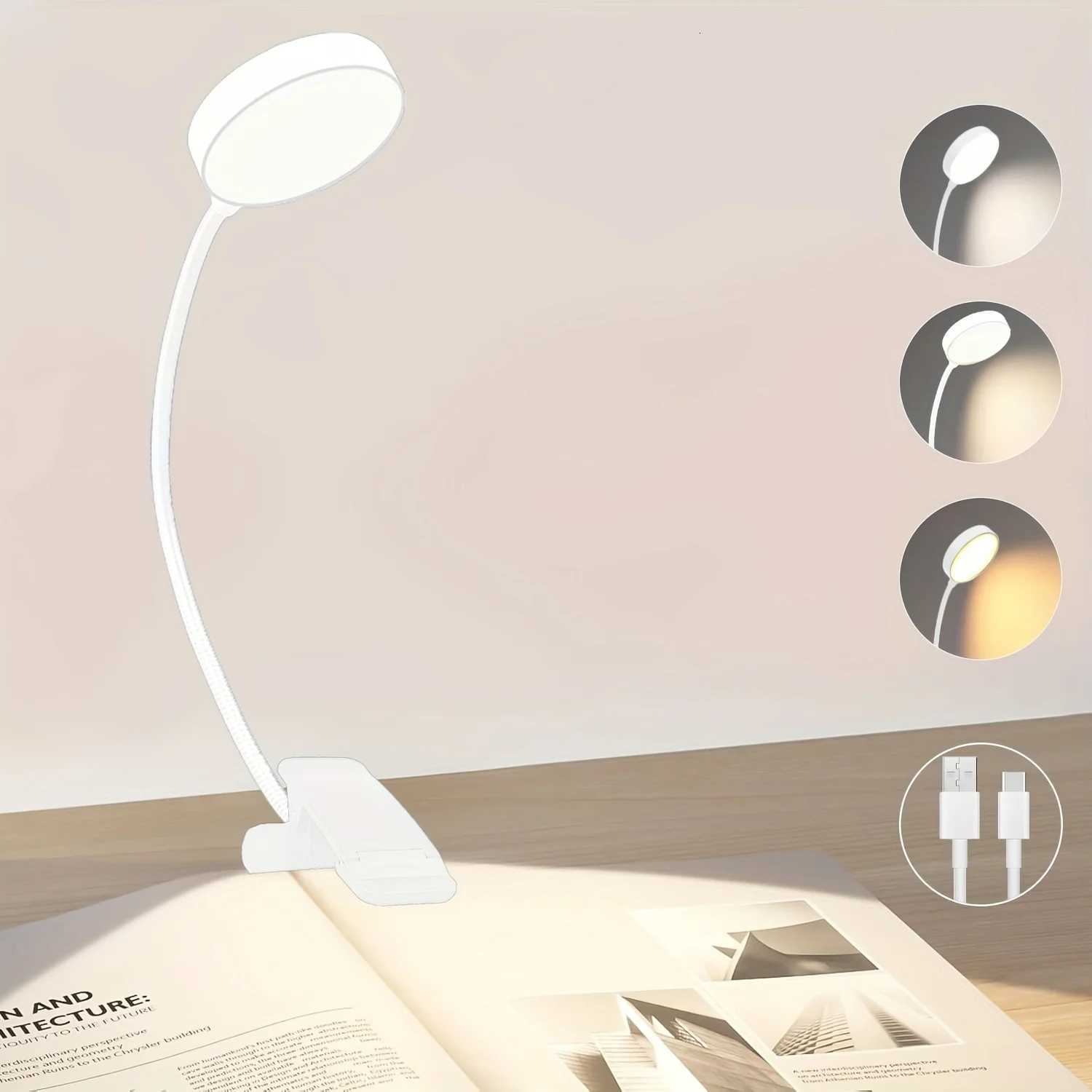1 Reading Lamp Led Reading Lamp with 3 Adjustable Brightness Levels USB Rechargeable Portable Bed Reading Clip-On Lamp M251120