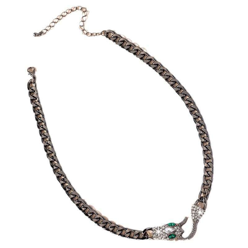 Hip-Hop Fashion Zodiac Snake Pendant Necklace Women Celebrity Personality Punk Light Luxury Diamond-Studded