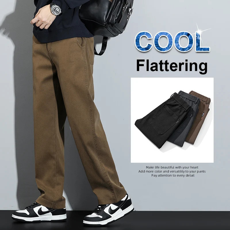 Mens Lyocell Straight Loose Elastic Waist Jeans Autumn Winter Fashion Comfortable Versatile Pants Plus Size 5XL 251218