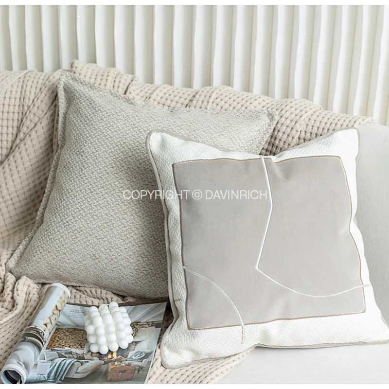 Pillow Case DAVINRICH Cappuccino Tone Modern Luxury case Designer Geometry Embroidery Furniture Cushion Cover 45x45cm Cream Khaki Gray C251120