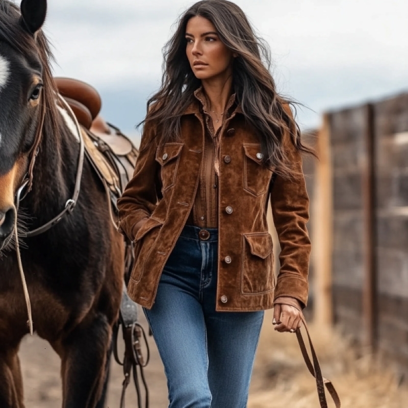 Womens Vintage Suede Lapel Collar Jacket Multi Pocket Military Style Coat Autumn Winter Warm Outerwear Workwear Fas 251106