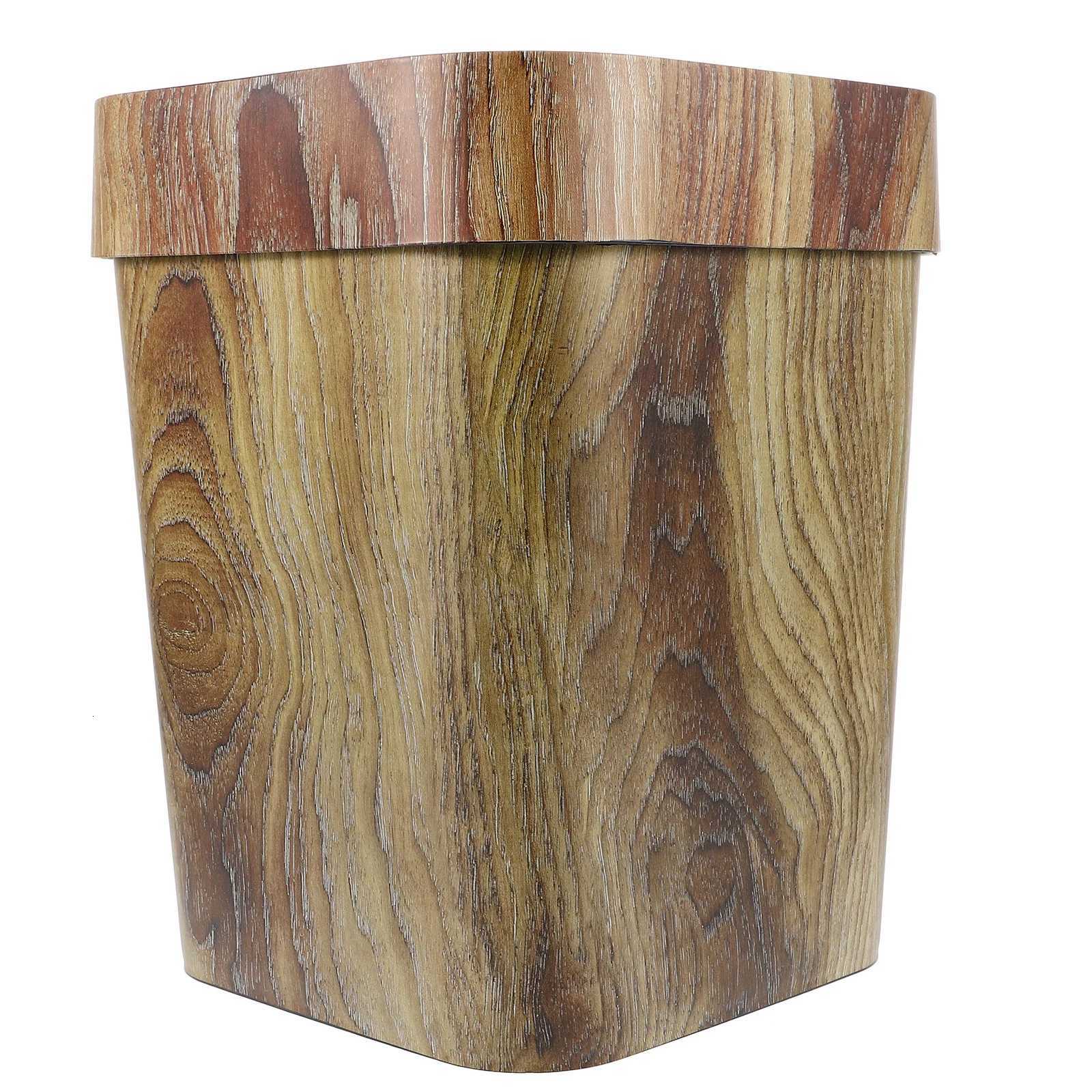 1Pcs Retro Creative Imitated Wood Trash Bin Large Size 14L Pressure Ring Design Home Kitchen Bedroom Rubbish Can Practical Waste C251120