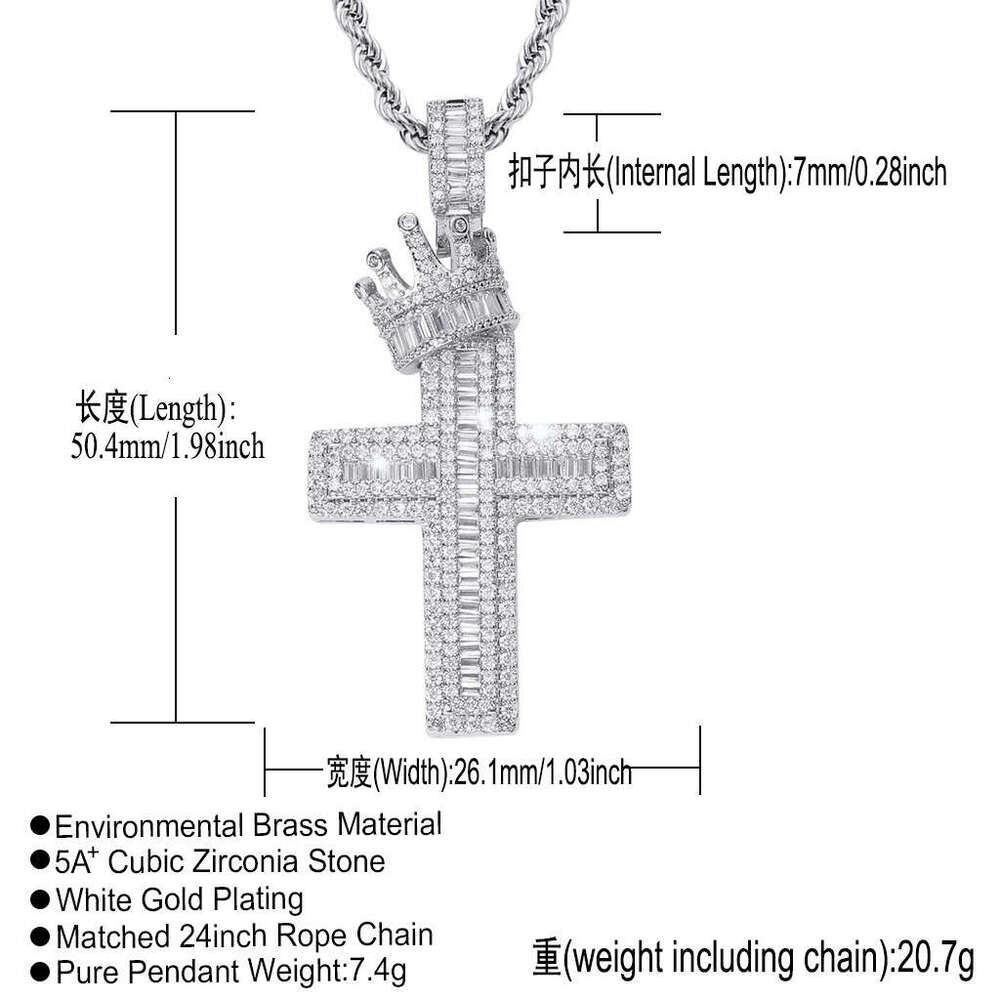 Luxury designer Crown Cross with real gold plated sterling silver set Ice out VVS Moissanite Hip Hop Men Women Necklace Pendant Free shipping