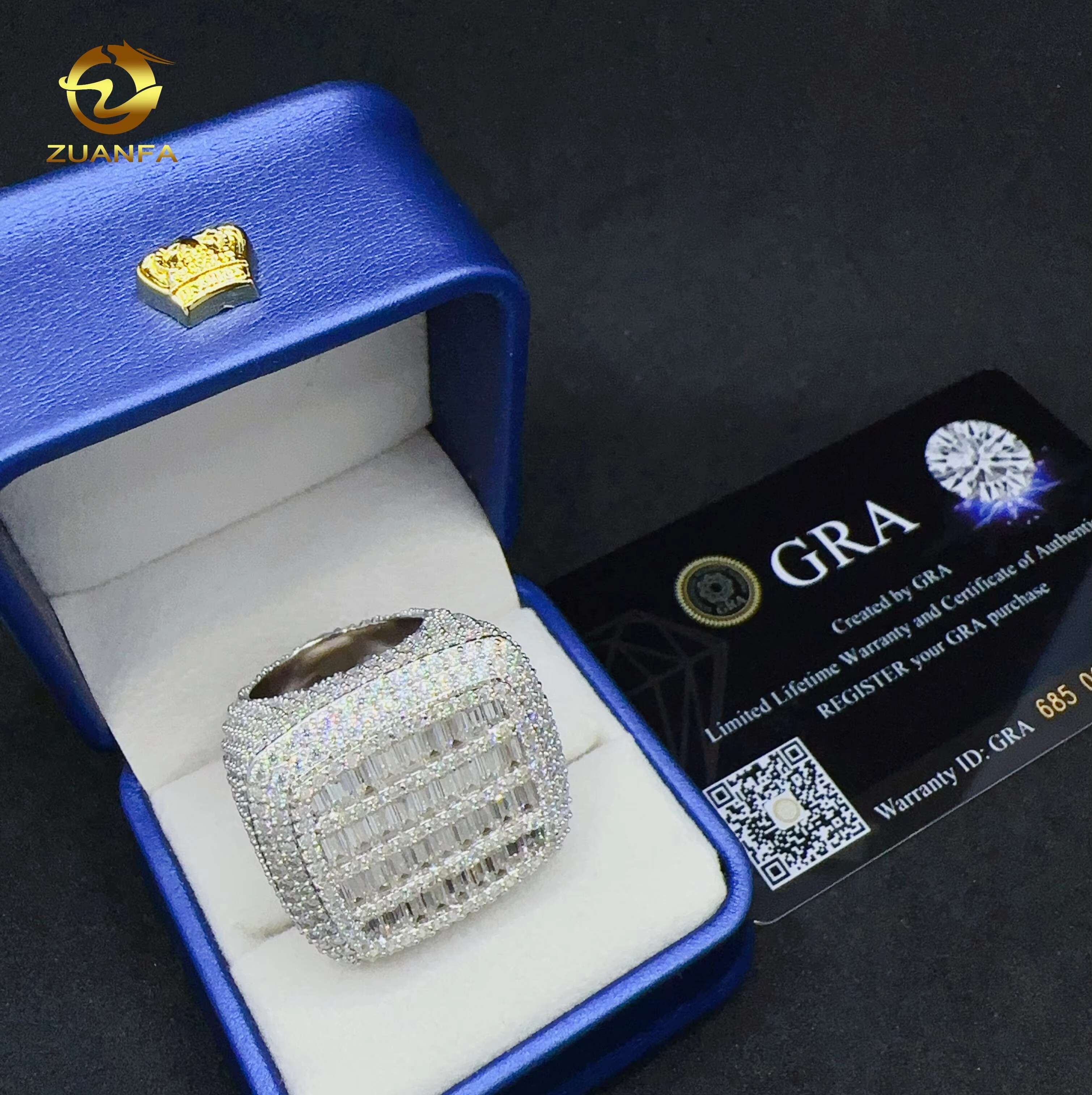 Baguette VVS Moissanite Diamond Big Square Design Ring Hip Hop 925 Sterling Silver Ring for Iced Out Fashion Jewelry