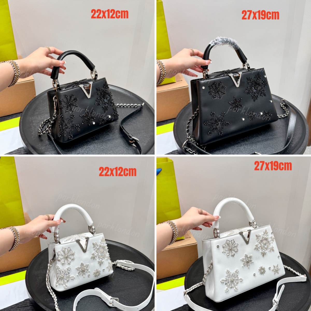 Luxury Designer Women's Hand Bag Shoulder Bag Tote Bag Pearl Paillette Embroidery Snowflake Pattern Bag 33683