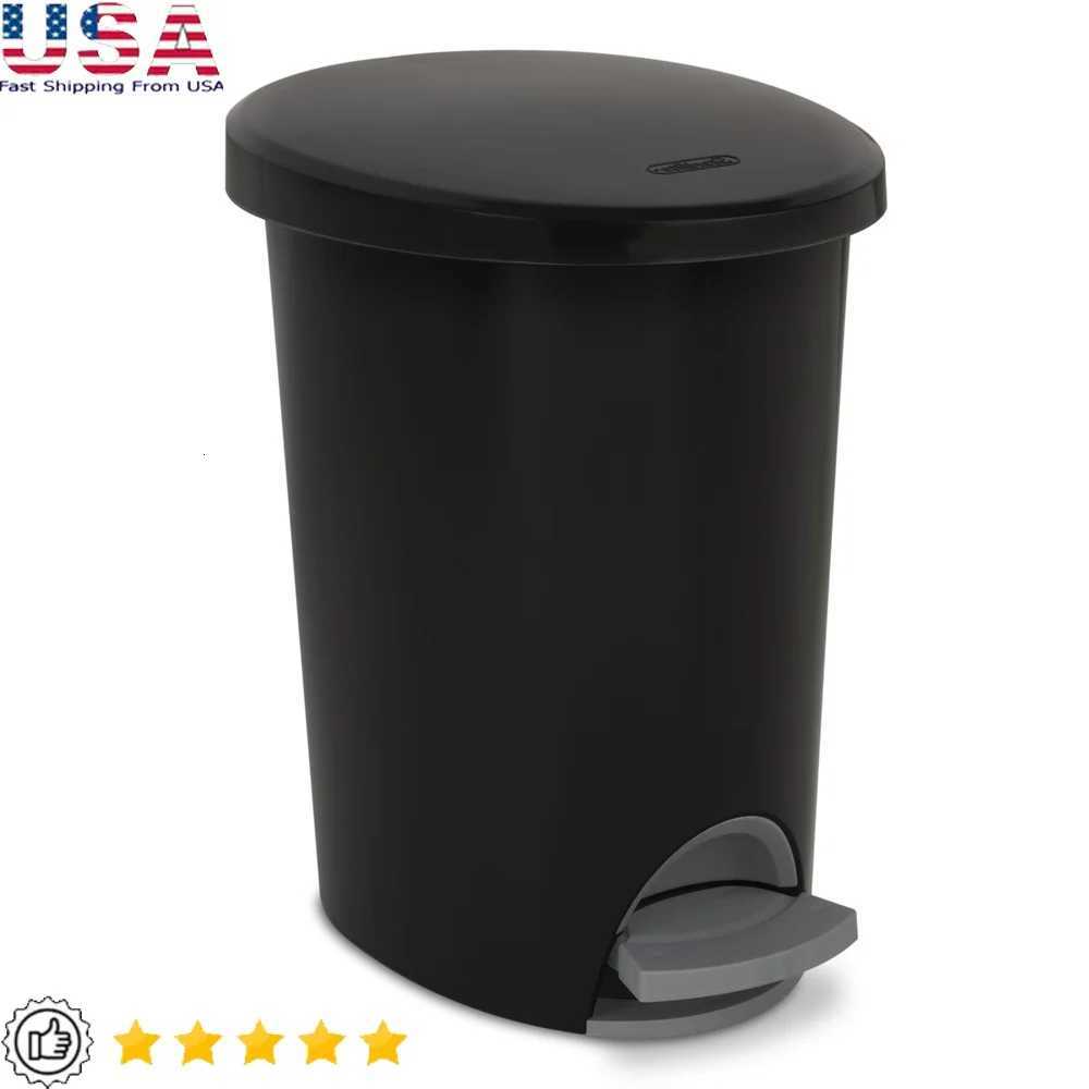 Hands-Free Step-On Plastic Trash Can Slim Oval Wastebasket Ideal Bathroom Bedroom Home Office Odor Control Removable Liner C251120