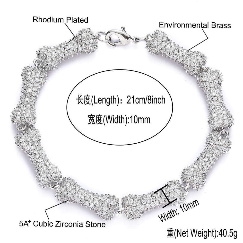 Luxury Hip Hop Bone 10mm sterling silver all Ice out VVS Moissanite necklace bracelet for men and women Free delivery