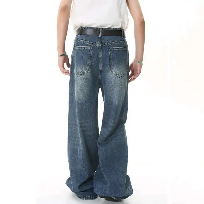 IEFB Spring Trendy Jeans Metal Ring Male Gradient Color Washed Straight Denim Pants Wide Leg Casual 9C354 251218