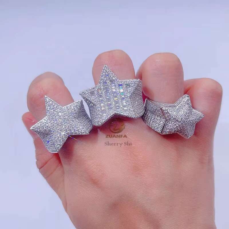 Sterling Silver 925 White Gold Plated Iced Out Hip Hop Men Fashion Vvs Moissanite Star Ring